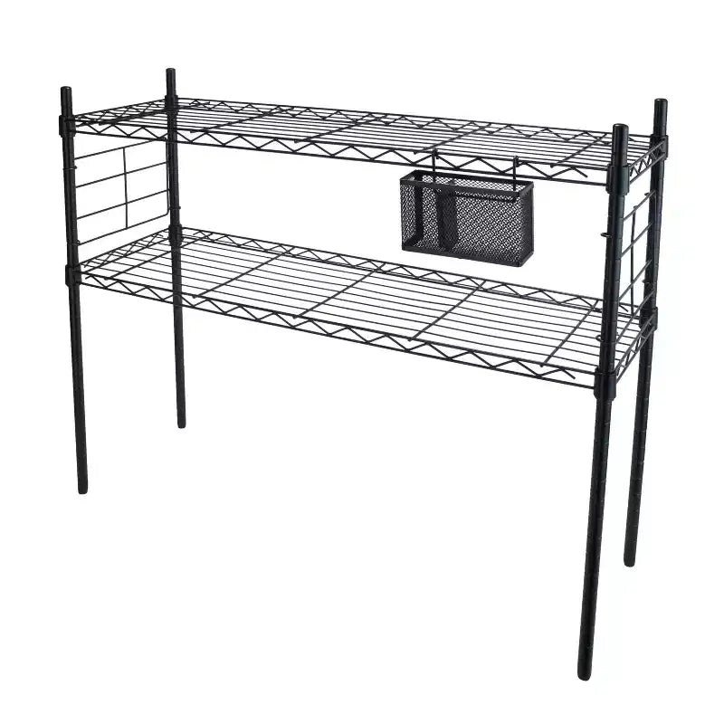 Steel Etagere 2-Shelf Adjustable Bookshelf – Small Black Frame, 28" H x 36" W