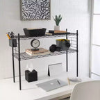 Étagère 2 tablettes en acier – Petite, cadre noir, 71 cm H x 91 cm L