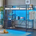 Karl Home Black Twin Loft Bed with L Shaped Desk for Kids Teens, Metal Bunk Bed with 3 Storage Drawers