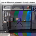 Lit mezzanine double noir avec bureau en L pour enfants et adolescents – Lit superposé en métal avec 3 tiroirs de rangement