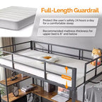 Lit mezzanine double noir avec bureau en L pour enfants et adolescents – Lit superposé en métal avec 3 tiroirs de rangement