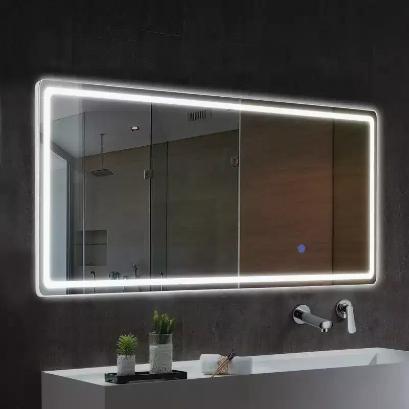 63x20 LED Rectangle Floor Mirror with Stand, HD Full-length Mirror with Aluminum Alloy Frame and 3 Color Temperature, Silver