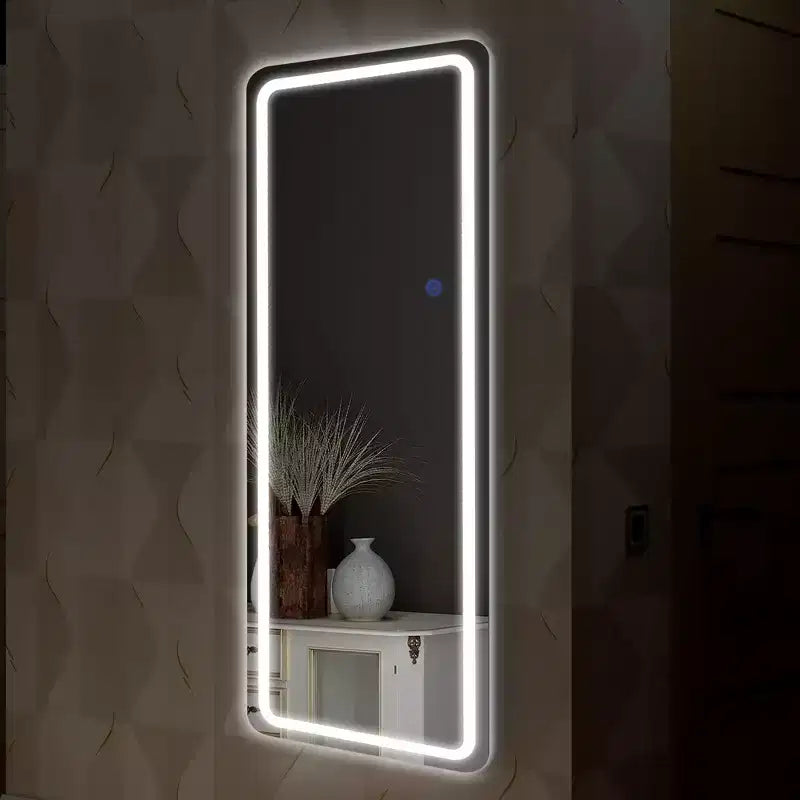 63x20 LED Rectangle Floor Mirror with Stand, HD Full-length Mirror with Aluminum Alloy Frame and 3 Color Temperature, Silver