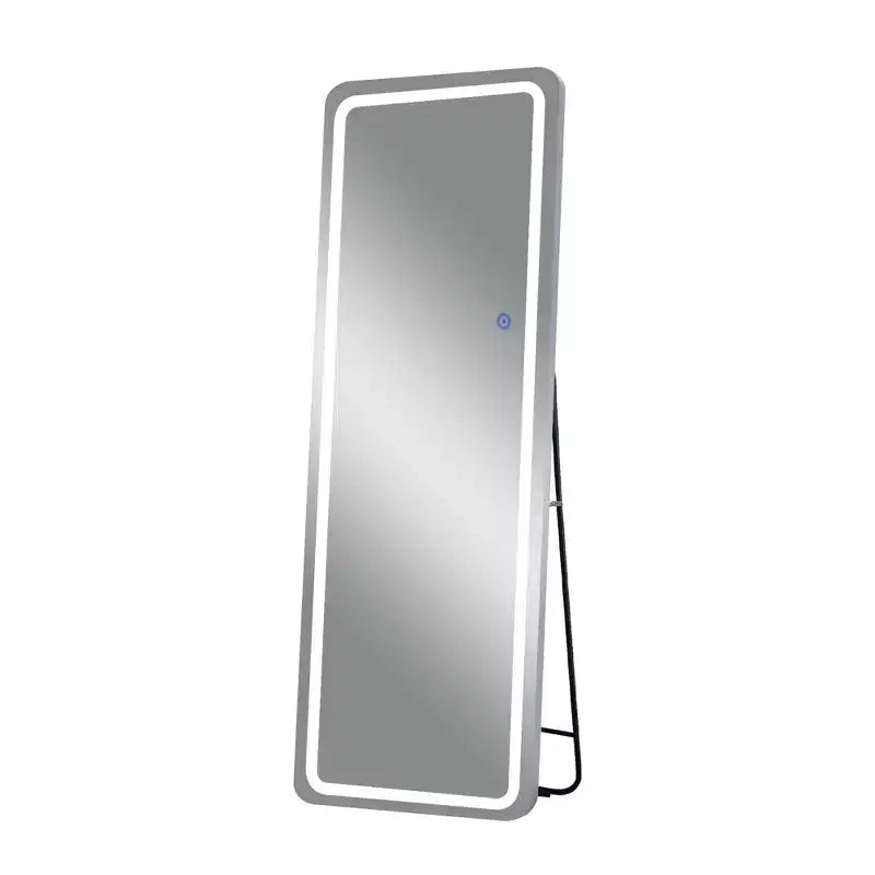63x20 LED Rectangle Floor Mirror with Stand, HD Full-length Mirror with Aluminum Alloy Frame and 3 Color Temperature, Silver