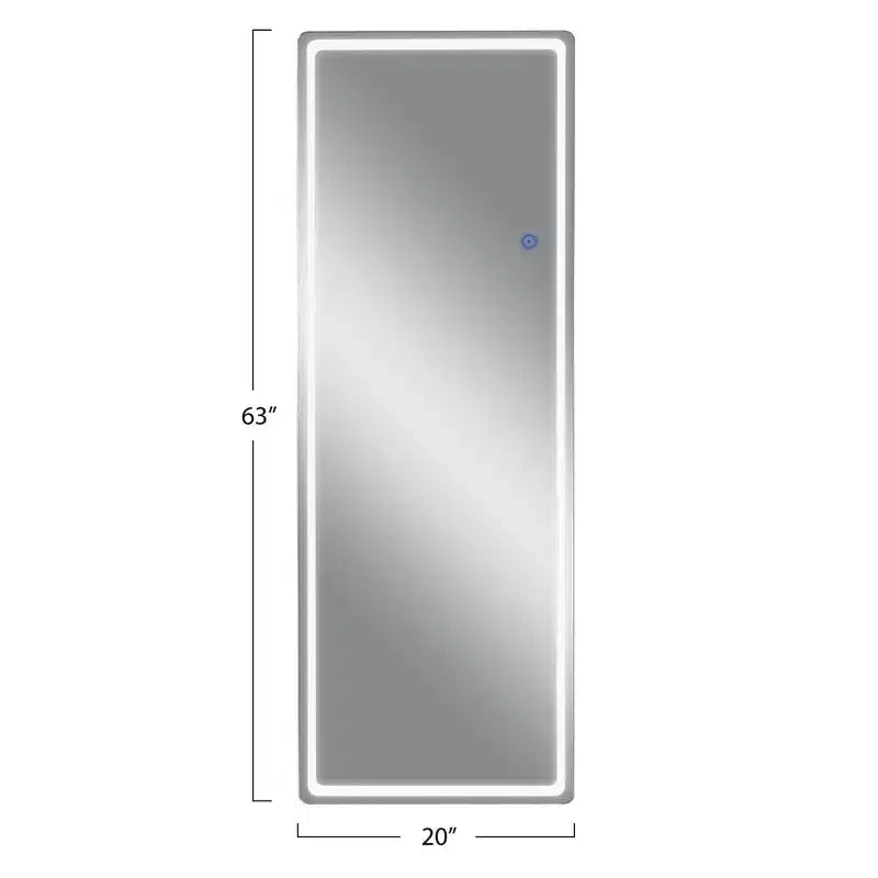 63x20 LED Rectangle Floor Mirror with Stand, HD Full-length Mirror with Aluminum Alloy Frame and 3 Color Temperature, Silver