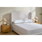 Lit plateforme Queen Size capitonné avec tête de lit à oreilles – Chenille de qualité supérieure, Design minimaliste, Crème