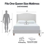 Lit plateforme Queen Size capitonné avec tête de lit à oreilles – Chenille de qualité supérieure, Design minimaliste, Crème