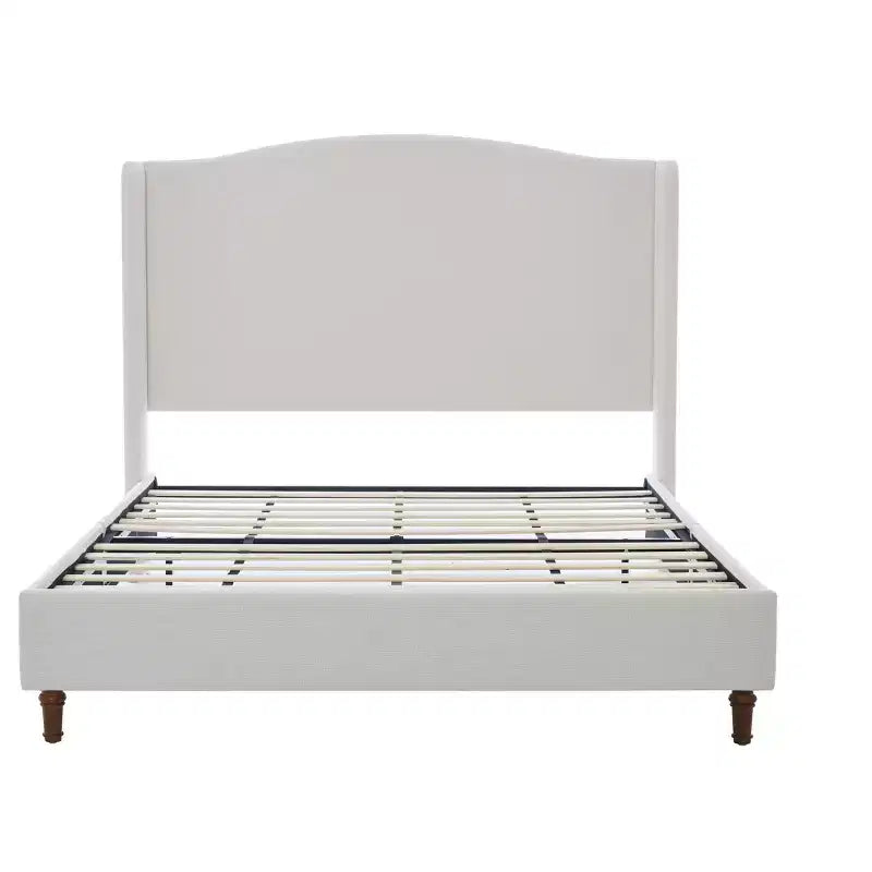 Queen Size Upholstered Wingback Platform Bed – Premium Chenille, Minimalist Design, Cream