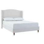 Lit plateforme Queen Size capitonné avec tête de lit à oreilles – Chenille de qualité supérieure, Design minimaliste, Crème