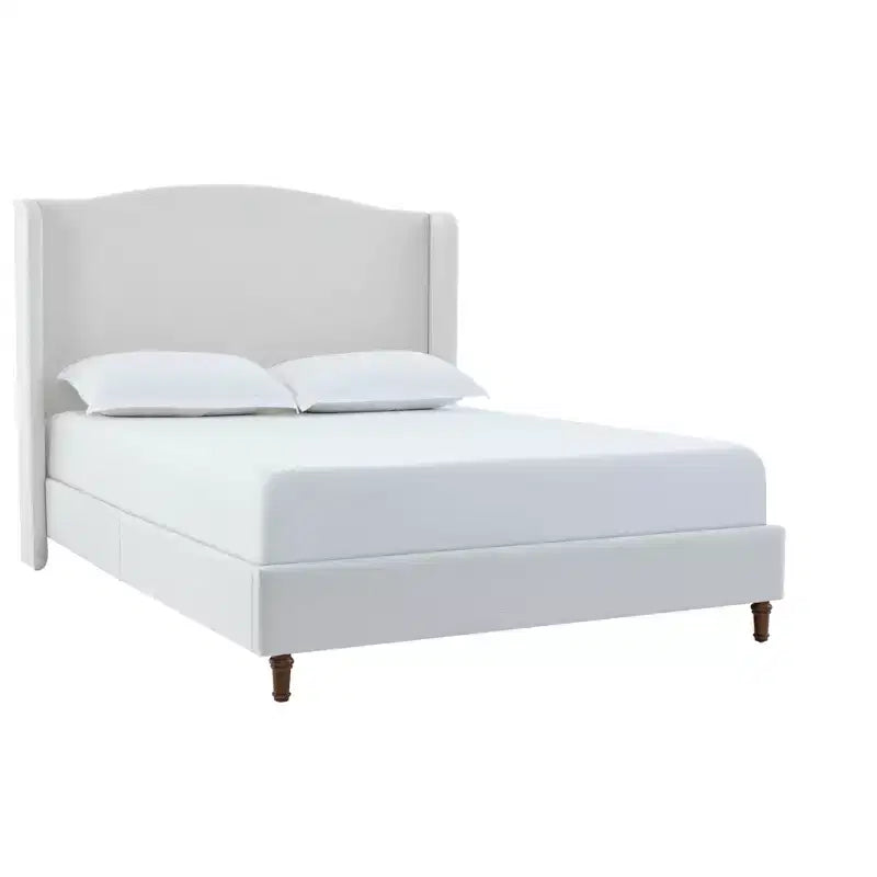 Queen Size Upholstered Wingback Platform Bed – Premium Chenille, Minimalist Design, Cream