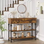 Console étroite avec étagères de rangement, Petite table d'entrée pour vestibule, Tables console avec 2 tiroirs, pour salon, couloir