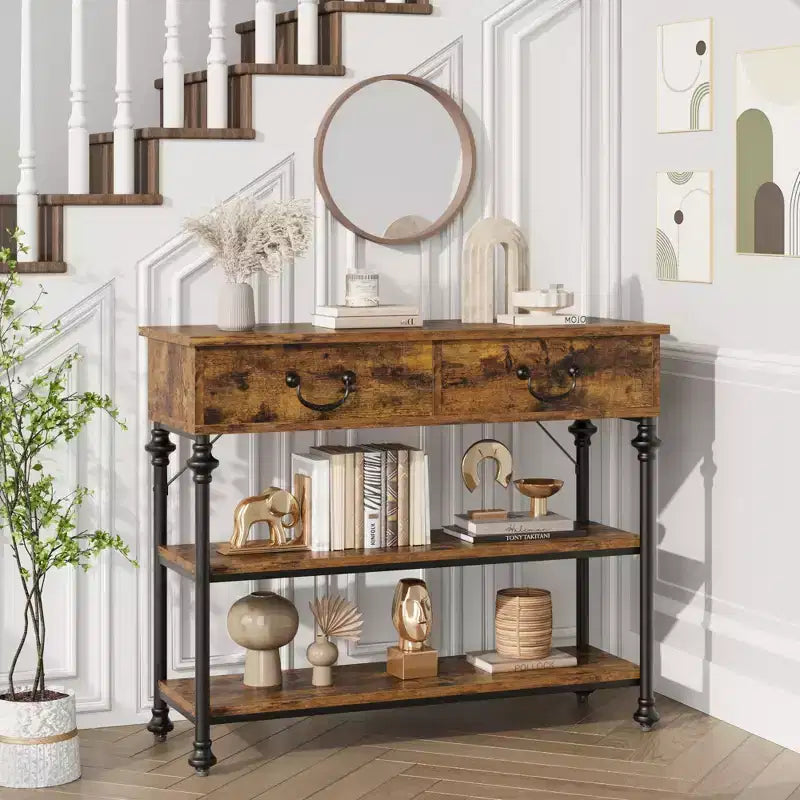 Narrow Sofa Table with Storage Shelves ,Small Entryway Table for Entryway,Console Tables with 2 Drawers, for Living Room, Hallway