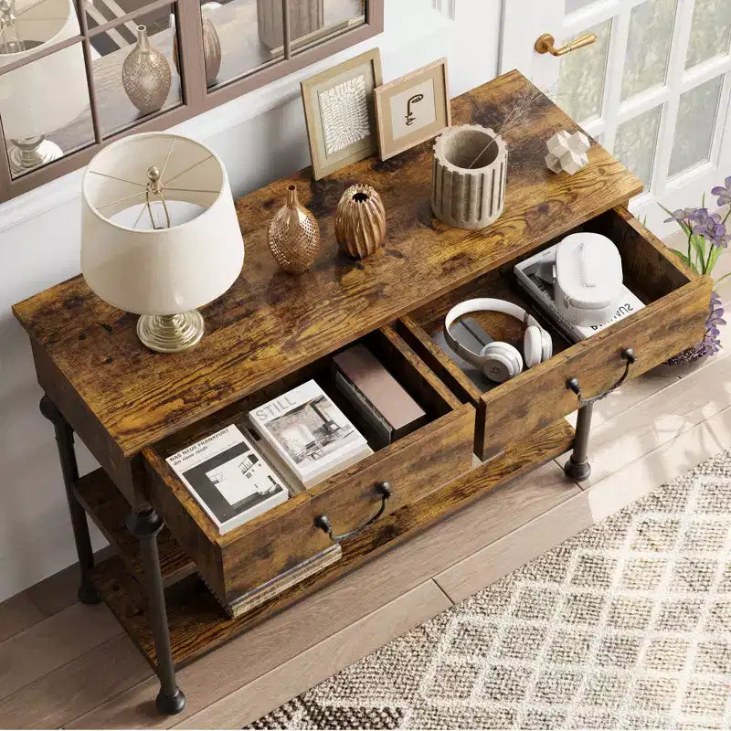 Narrow Sofa Table with Storage Shelves ,Small Entryway Table for Entryway,Console Tables with 2 Drawers, for Living Room, Hallway