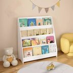 4-Tier Kids Bookshelf, Corner Storage Rack, Wooden Bookshelf for Infants and Toddlers, Stable Toddler Book Display Rack for Classrooms, Playrooms