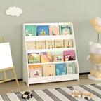 Étagère à livres pour enfants à 4 niveaux, étagère de rangement d'angle, étagère en bois pour bébés et tout-petits, présentoir à livres stable pour salles de classe, salles de jeux