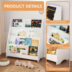 Étagère à livres pour enfants à 4 niveaux, étagère de rangement d'angle, étagère en bois pour bébés et tout-petits, présentoir à livres stable pour salles de classe, salles de jeux