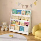 Étagère à livres pour enfants à 4 niveaux, étagère de rangement d'angle, étagère en bois pour bébés et tout-petits, présentoir à livres stable pour salles de classe, salles de jeux