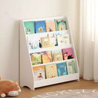 Étagère à livres pour enfants à 4 niveaux, étagère de rangement d'angle, étagère en bois pour bébés et tout-petits, présentoir à livres stable pour salles de classe, salles de jeux