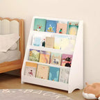 Étagère à livres pour enfants à 4 niveaux, étagère de rangement d'angle, étagère en bois pour bébés et tout-petits, présentoir à livres stable pour salles de classe, salles de jeux