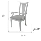 Lot de 2 chaises de salle à manger avec accoudoirs, dossier ouvert, en lin rembourré gris clair et bois massif