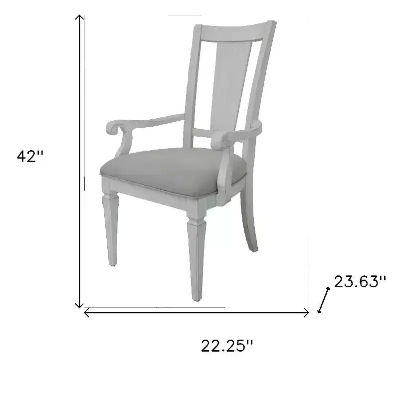 Set of 2 Light Gray Upholstered Linen & Solid Wood Open Back Dining Arm Chairs