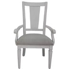 Lot de 2 chaises de salle à manger avec accoudoirs, dossier ouvert, en lin rembourré gris clair et bois massif