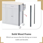 Îlot de Cuisine avec Dessus de Table en Bois et Roues Verrouillables – 4 Portes, 2 Tiroirs, Porte-Serviettes et Étagère à Épices