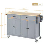 Îlot de Cuisine avec Dessus de Table en Bois et Roues Verrouillables – 4 Portes, 2 Tiroirs, Porte-Serviettes et Étagère à Épices