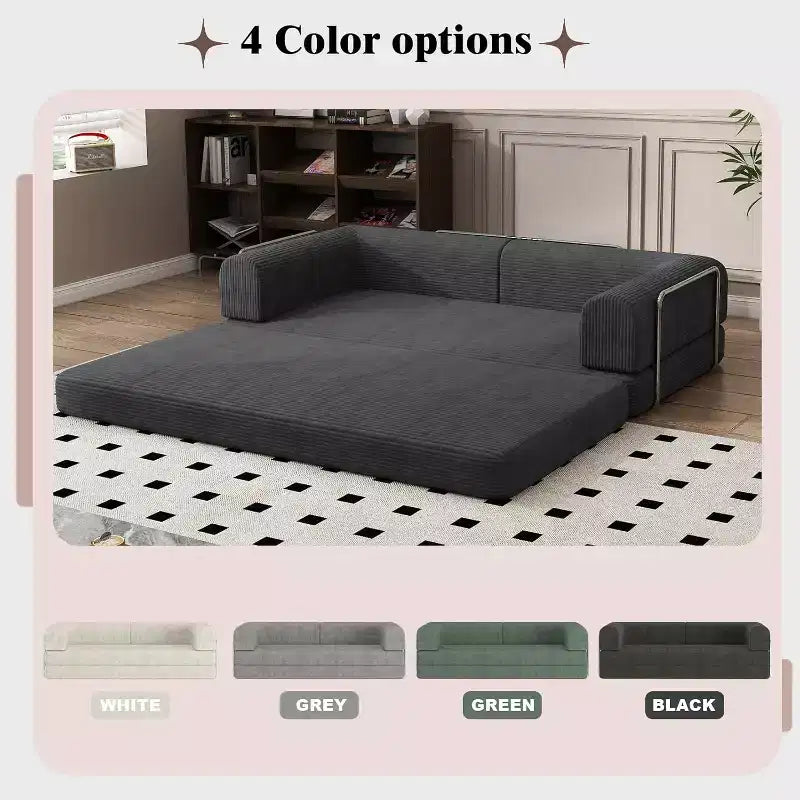 Convertible Corduroy Sleeper Sofa Bed,Folding Mattress Couch with Fixed-Shape Frame, 3 Seater Fold Out King Size Futon for Home Office