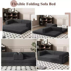 Canapé-lit pliable en velours côtelé, matelas pliant avec cadre à forme fixe, futon 3 places dépliable king size pour la maison et le bureau