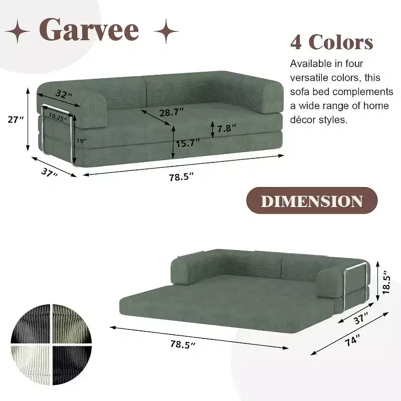 Convertible Corduroy Sleeper Sofa Bed,Folding Mattress Couch with Fixed-Shape Frame, 3 Seater Fold Out King Size Futon for Home Office