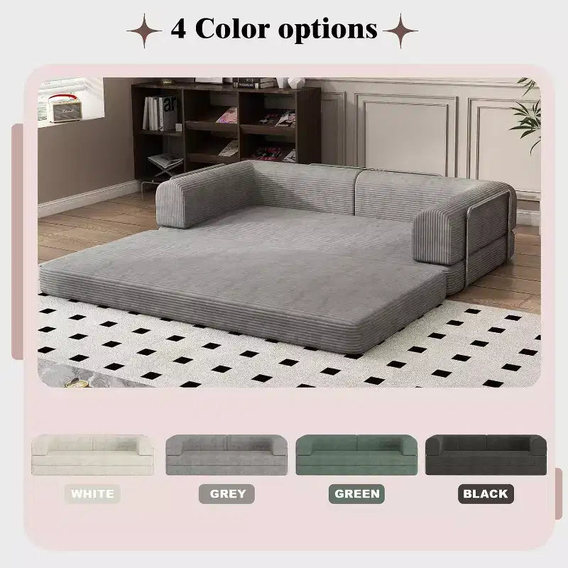 Convertible Corduroy Sleeper Sofa Bed,Folding Mattress Couch with Fixed-Shape Frame, 3 Seater Fold Out King Size Futon for Home Office