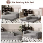 Canapé-lit pliable en velours côtelé, matelas pliant avec cadre à forme fixe, futon 3 places dépliable king size pour la maison et le bureau