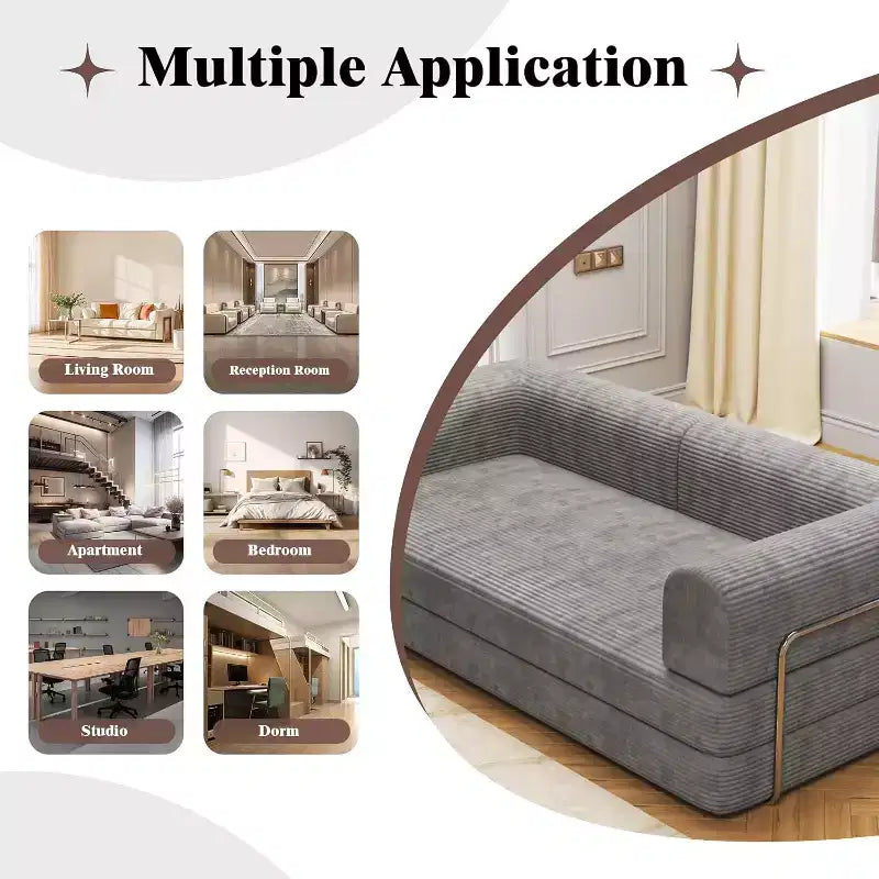 Convertible Corduroy Sleeper Sofa Bed,Folding Mattress Couch with Fixed-Shape Frame, 3 Seater Fold Out King Size Futon for Home Office