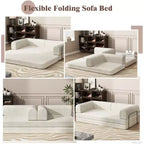 Canapé-lit pliable en velours côtelé, matelas pliant avec cadre à forme fixe, futon 3 places dépliable king size pour la maison et le bureau