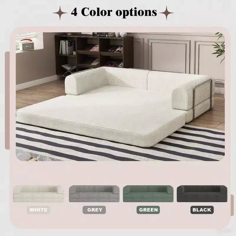 Convertible Corduroy Sleeper Sofa Bed,Folding Mattress Couch with Fixed-Shape Frame, 3 Seater Fold Out King Size Futon for Home Office