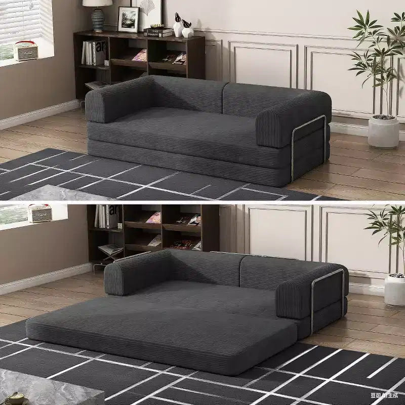 Convertible Corduroy Sleeper Sofa Bed,Folding Mattress Couch with Fixed-Shape Frame, 3 Seater Fold Out King Size Futon for Home Office