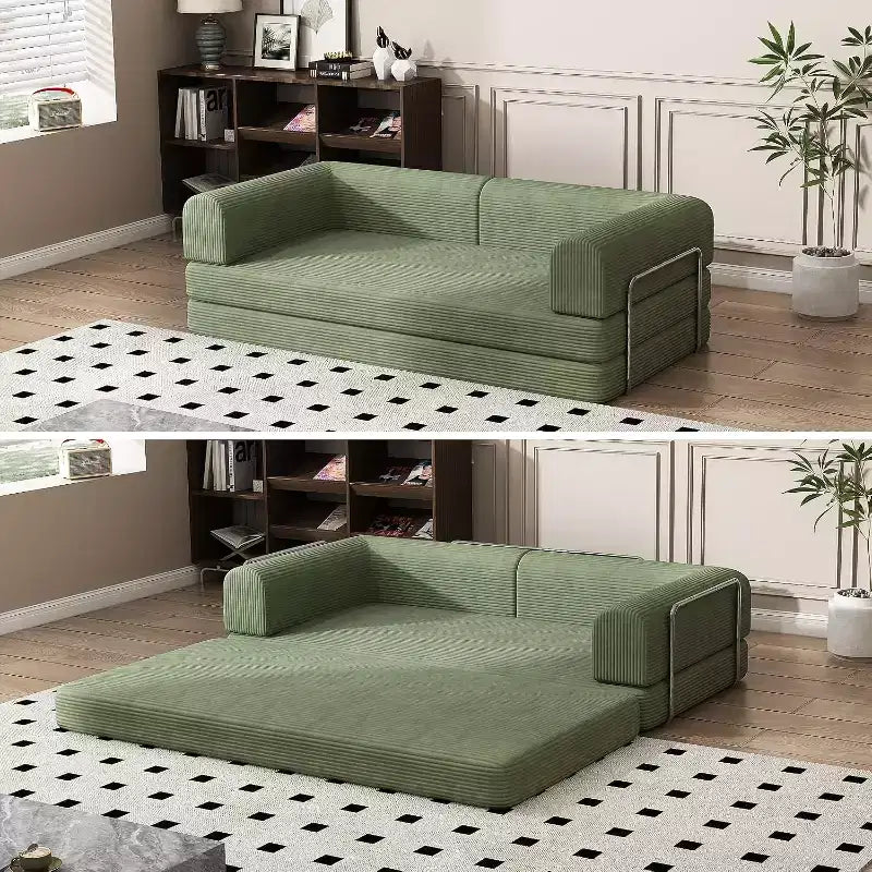 Convertible Corduroy Sleeper Sofa Bed,Folding Mattress Couch with Fixed-Shape Frame, 3 Seater Fold Out King Size Futon for Home Office