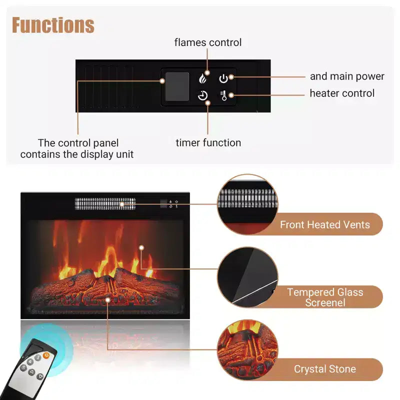 Fireplace TV Stand for 67-inch TVs Fireplace TV Stand with Glass-Door Storage Remote-Controlled, Adjustable Flame Intensity