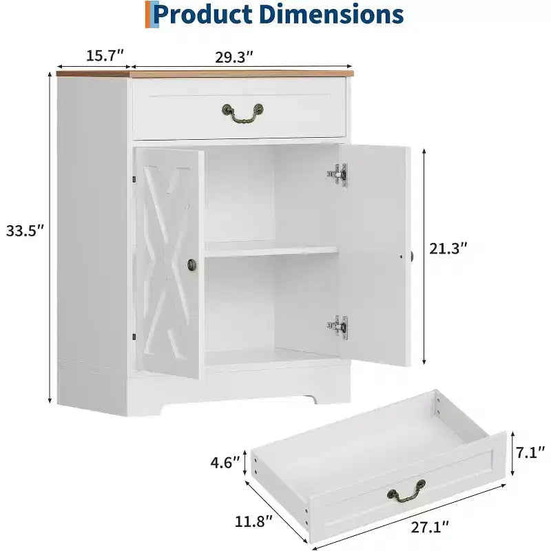 Kitchen Storage Cabinet,Farmhouse Sideboard Buffet Cabinet with Drawer & Adjustable Shelves, Dining Room Coffee Bar Organizer, White