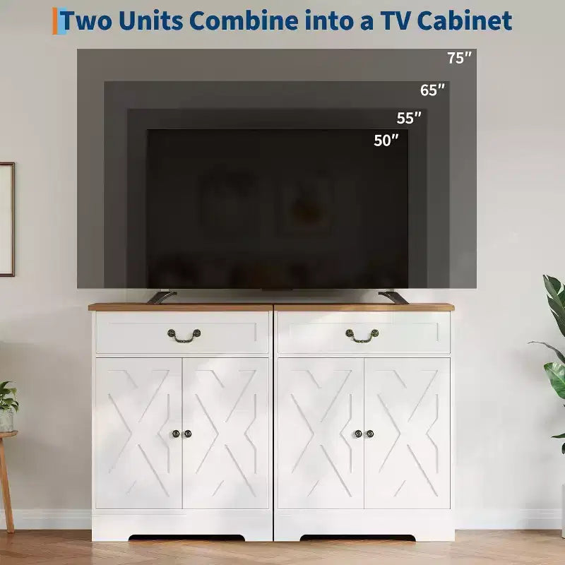 Kitchen Storage Cabinet,Farmhouse Sideboard Buffet Cabinet with Drawer & Adjustable Shelves, Dining Room Coffee Bar Organizer, White