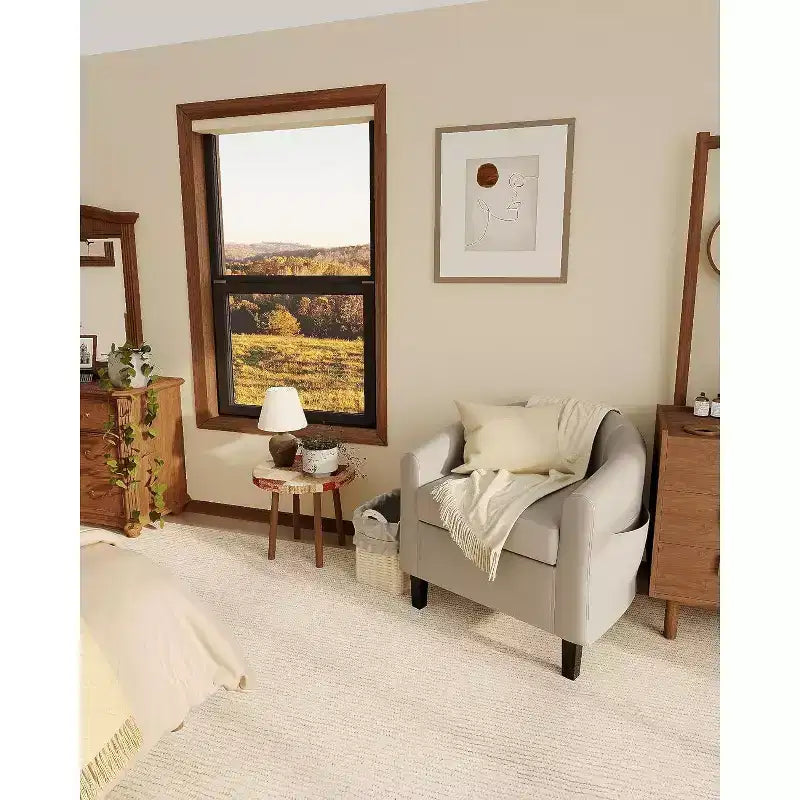 Barrel Chair with Curved Armrests & Wraparound Backrest – Accent Chair for Living Room & Bedroom