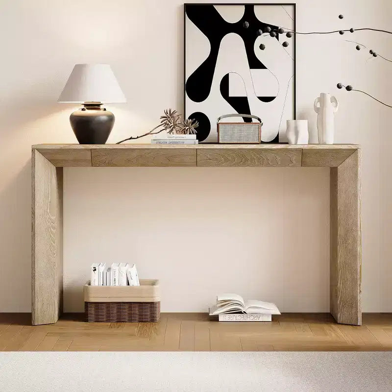 Wood Console Table with Drawers, Entryway Table Thickened Legs, Minimalist Hallway Table with Storage