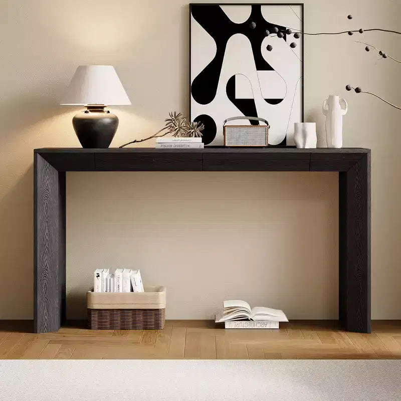 Wood Console Table with Drawers, Entryway Table Thickened Legs, Minimalist Hallway Table with Storage
