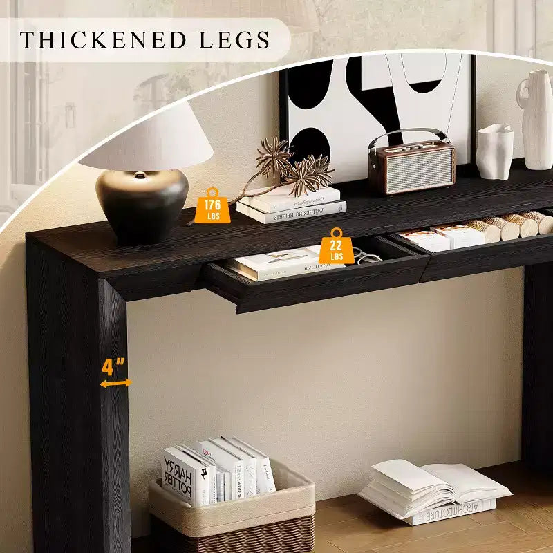 Wood Console Table with Drawers, Entryway Table Thickened Legs, Minimalist Hallway Table with Storage