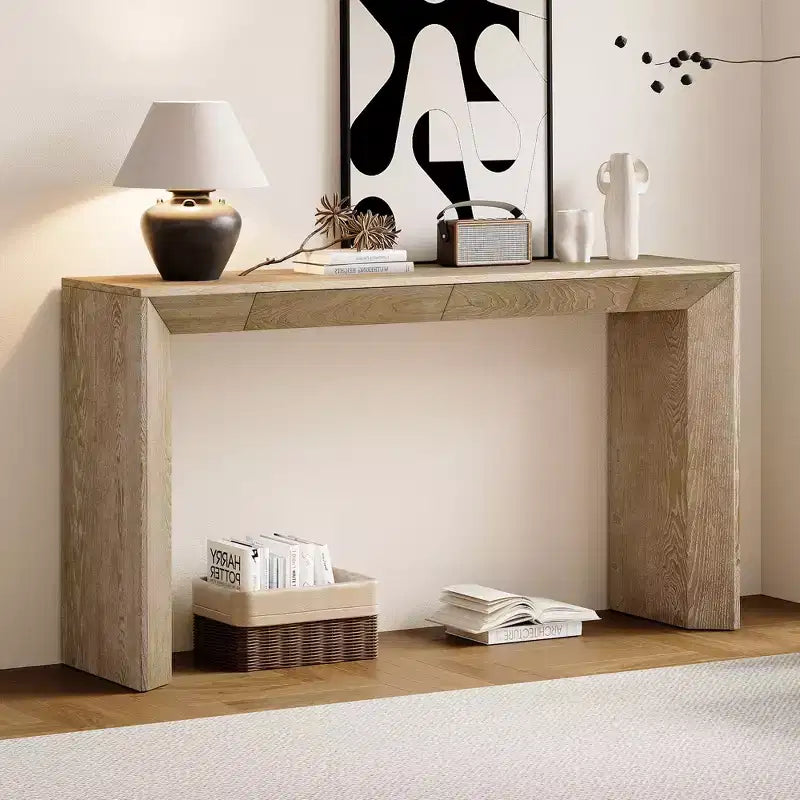Wood Console Table with Drawers, Entryway Table Thickened Legs, Minimalist Hallway Table with Storage