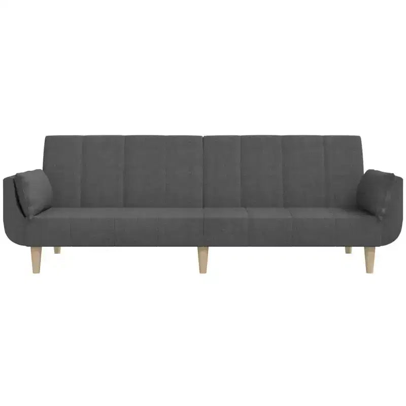 2-Seater Sofa Bed with Two Pillows – Black Fabric, Convertible Guest Sleeper Sofa
