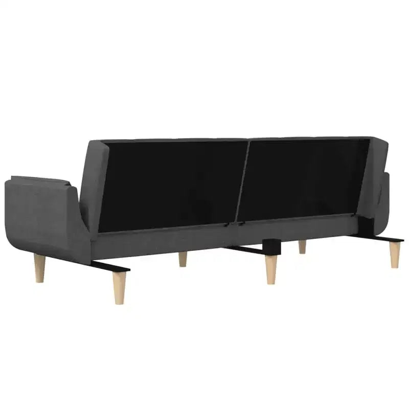 2-Seater Sofa Bed with Two Pillows – Black Fabric, Convertible Guest Sleeper Sofa