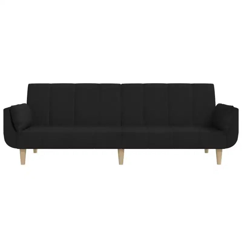 2-Seater Sofa Bed with Two Pillows – Black Fabric, Convertible Guest Sleeper Sofa