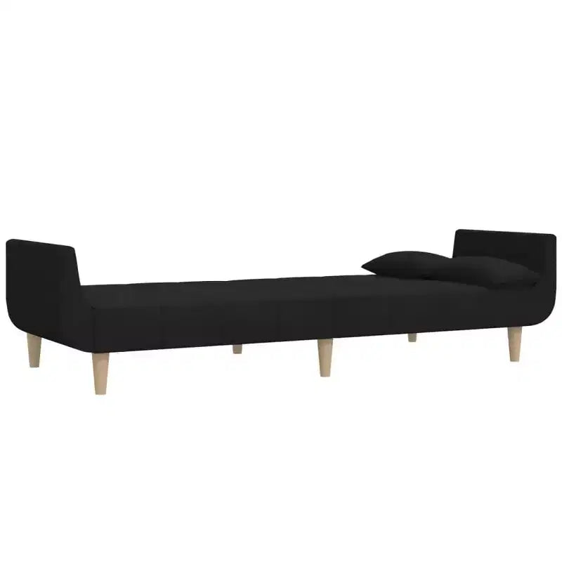 2-Seater Sofa Bed with Two Pillows – Black Fabric, Convertible Guest Sleeper Sofa